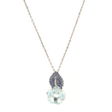 Chanel Camellia Pendant Necklace 18k White Gold with Aquamarine and Blue Sapphires