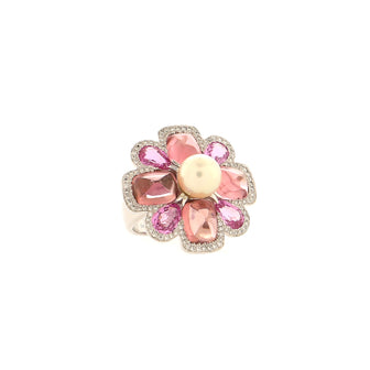 Chanel San Marco Ring 18K White Gold with Pink Sapphires, Pink Tourmalines, Diamonds, and Pearl