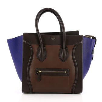Celine Tricolor Luggage Handbag Leather Mini Brown