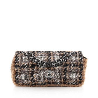 Chanel CC Chain Flap Tweed with Shearling East West Brown