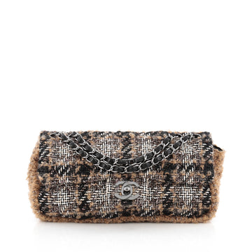 Chanel CC Chain Flap Tweed with Shearling East West Brown