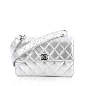 Chanel Vintage Box Flap Bag Quilted Lambskin Small Gray