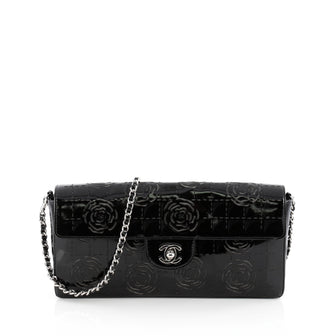 Chanel Camellia Chain Flap Bag Laser Cut Patent East West Black