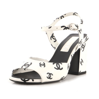 Chanel Women's CC Platform Sandal Heels Printed Lambskin
