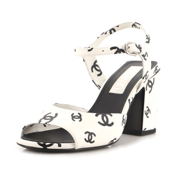 Chanel Women's CC Platform Sandal Heels Printed Lambskin