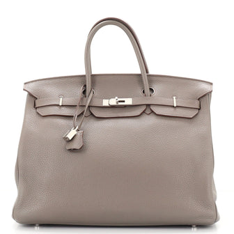 Hermes Birkin Handbag Grey Clemence with Palladium Hardware 40