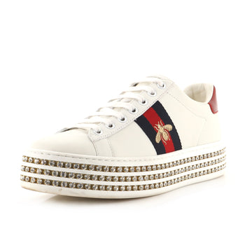 Gucci Women's Ace Web Platform Sneakers Leather with Crystals