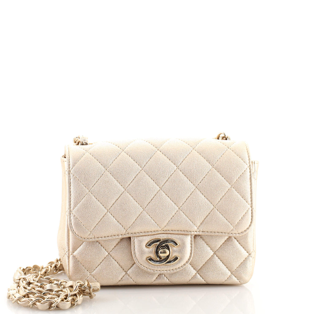 Chanel Square Classic Single Flap Bag Quilted Metallic Lambskin Mini Gold  1694481