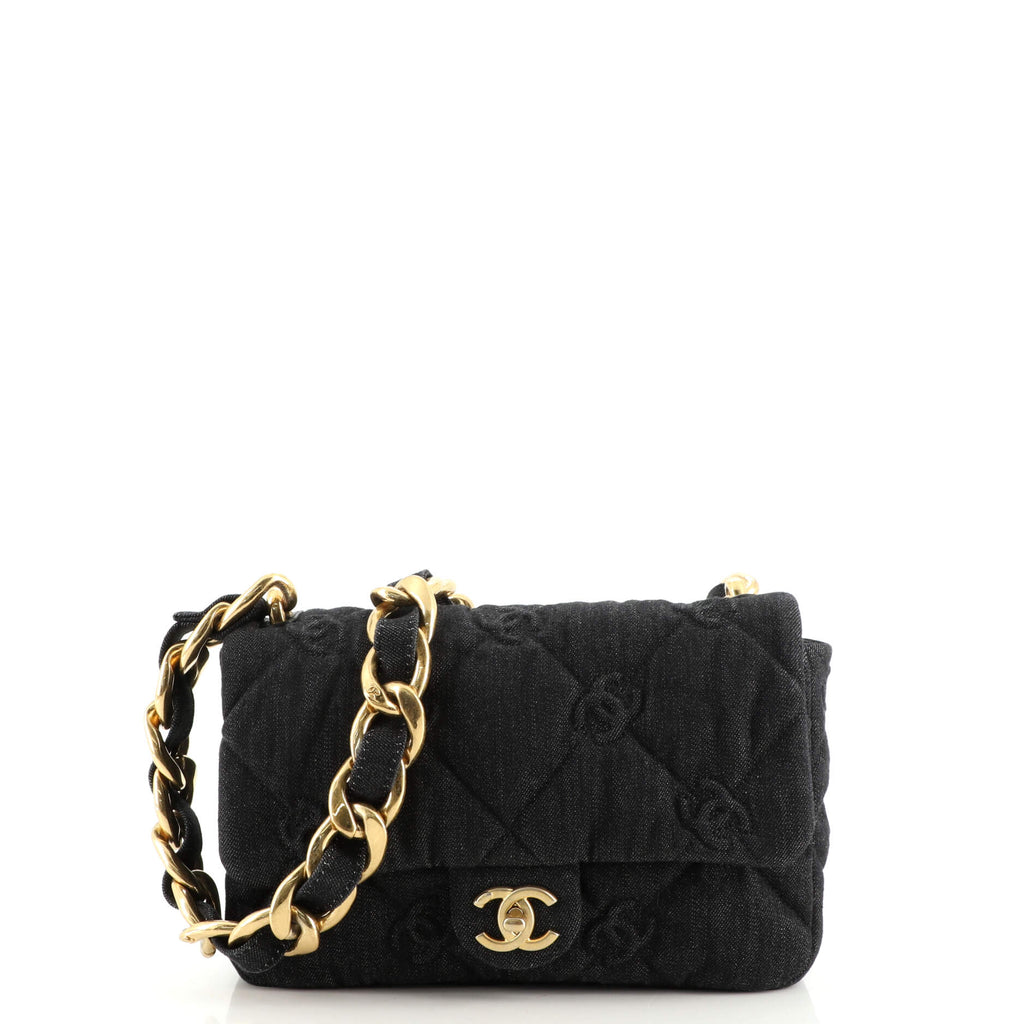 Chanel Funky Town Flap Bag CC Embossed Quilted Denim Medium Black 1694551