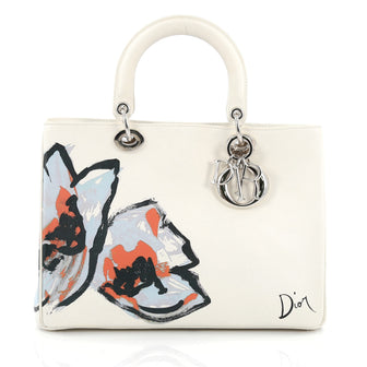 Christian Dior Diorissimo Tote Printed Leather Medium White