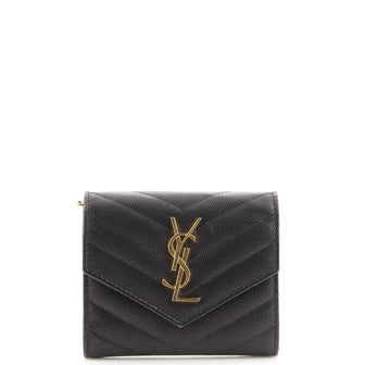 Saint Laurent Classic Monogram Trifold Wallet Matelasse Chevron Leather