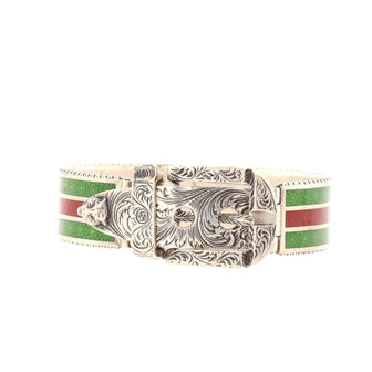 Gucci Belt Buckle Bracelet Sterling Silver and Enamel
