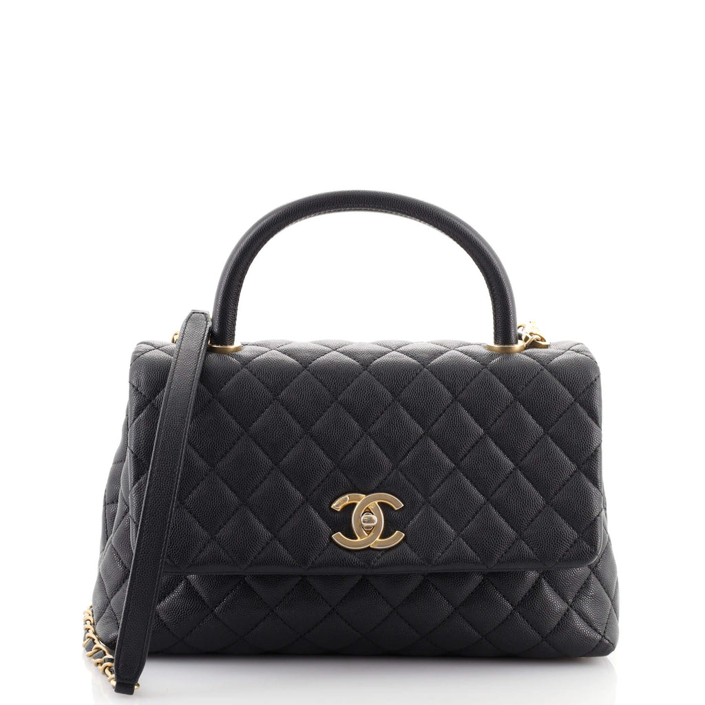 Chanel Coco Top Handle Bag Quilted Caviar Small Black 1695082