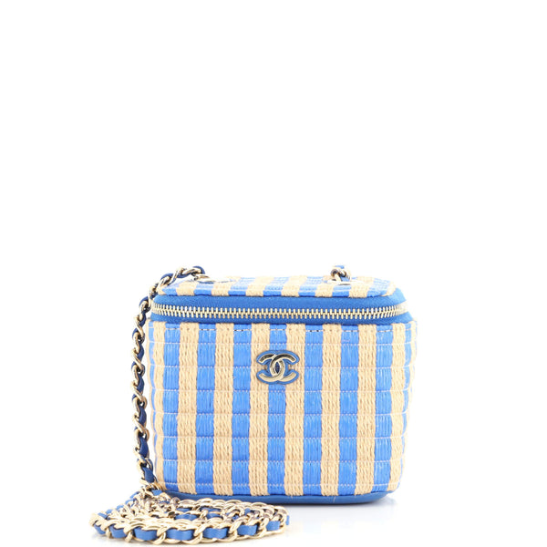 Chanel Classic Vanity Case with Chain Striped Raffia and Jute Mini at  1stDibs
