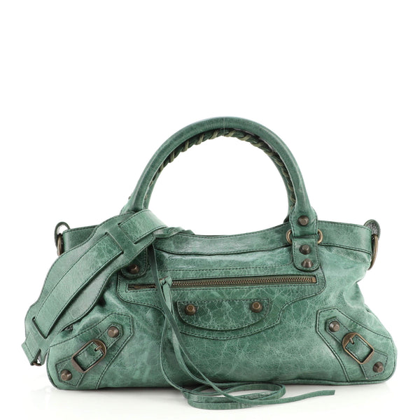 Balenciaga First Classic Studs Bag Leather Green 1695251
