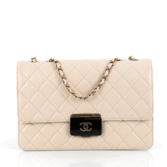 Chanel Beauty Lock Flap Bag Quilted Sheepskin Large White
