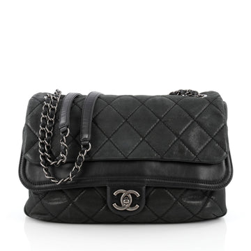 Chanel In The Mix Double Flap Bag Quilted Iridescent Calfskin Medium Black