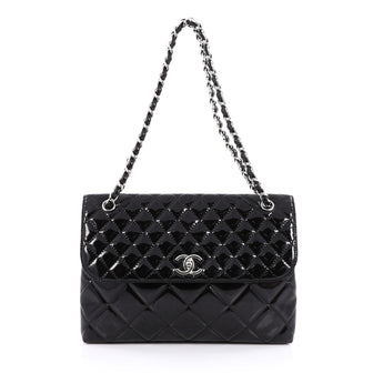 Chanel In The Business Flap Bag Quilted Patent Vinyl Maxi Black
