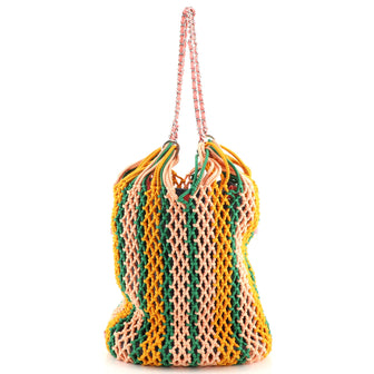 Chanel Shopping Tote Crochet Mixed Fibers with Quilted Lambskin Large