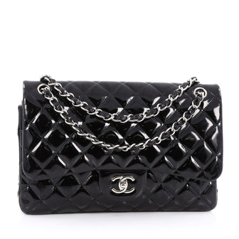 Chanel Classic Double Flap Bag Quilted Patent Jumbo Black