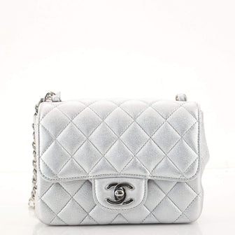 Chanel Light Grey Quilted Lambskin Mini Square Classic Flap Bag