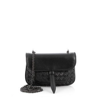 Bottega Veneta Front Pocket Chain Flap Crossbody Bag Intrecciato Nappa Small