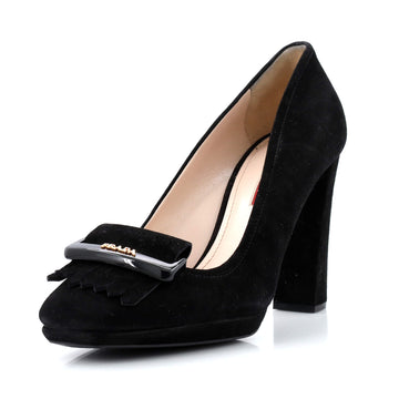 Prada Women's Buckle Fringe Heels Suede