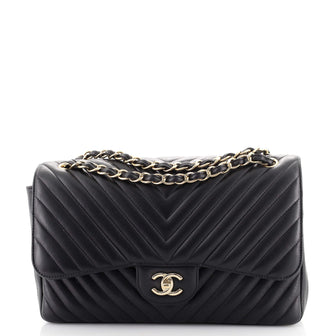 Chanel Classic Double Flap Bag Chevron Lambskin Jumbo