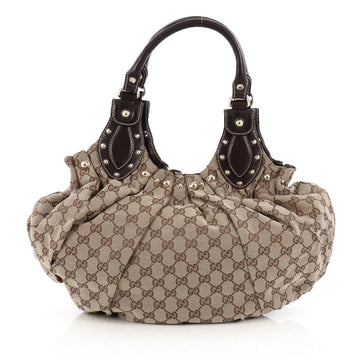 Gucci Pelham Shoulder Bag Studded GG Canvas Medium Brown