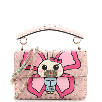 Valentino Rockstud Spike Flap Bag Quilted Printed Leather Medium