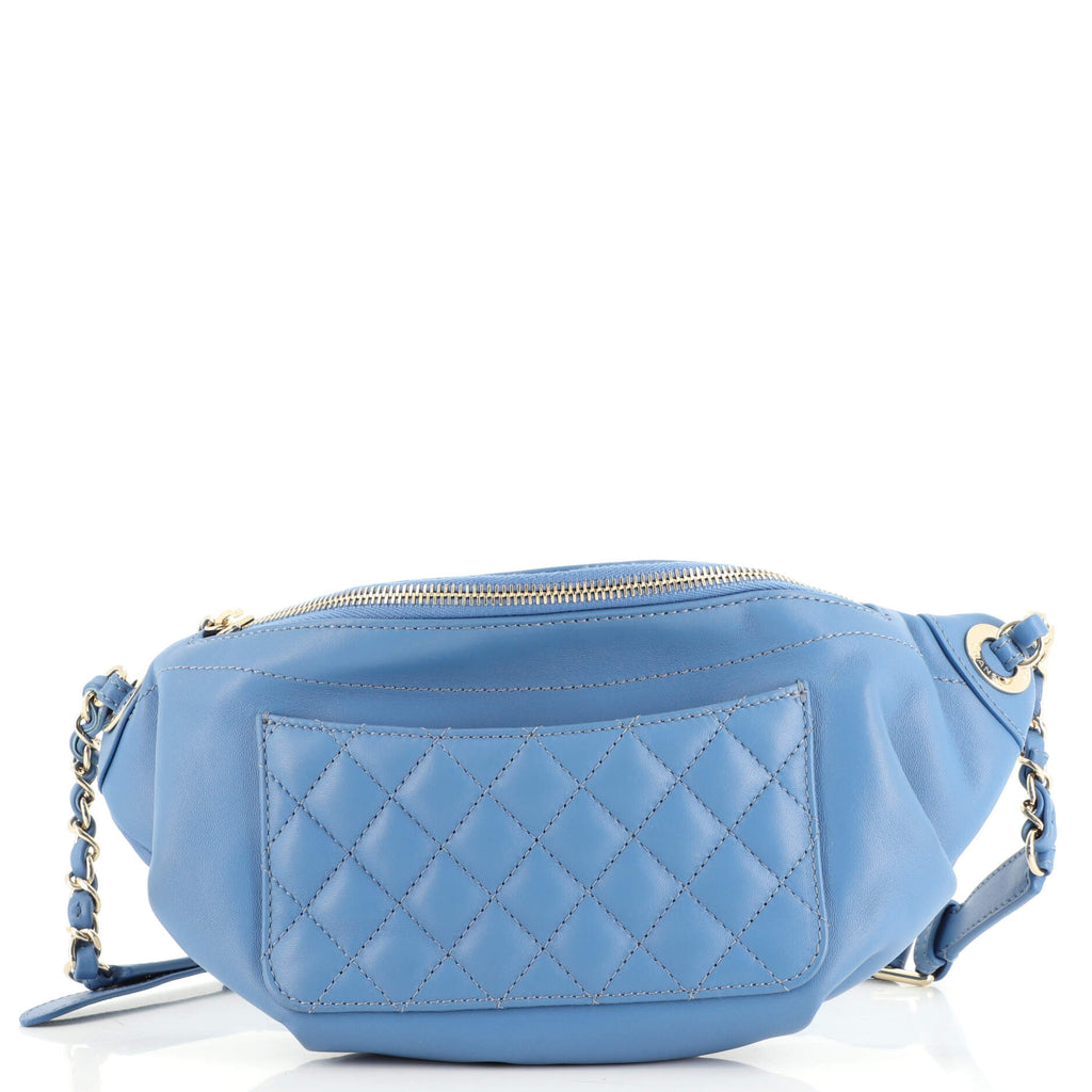 CHANEL Bi Classic Quilted Lambskin Leather Waist Bag Blue