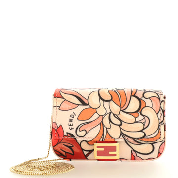 Fendi Chain Baguette Charm Bag Printed Satin Nano