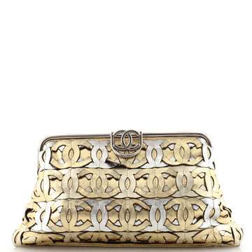 Chanel CC Mix Frame Clutch Metallic Crackled Calfskin