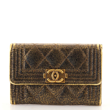 Chanel Boy Flap Card Case Quilted Cracked Calfskin