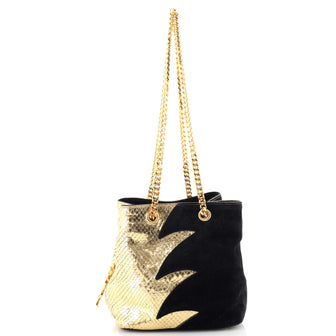 Saint Laurent Emmanuelle Chain Bucket Bag Python and Suede Baby
