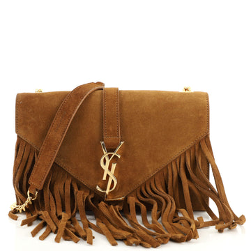 Saint Laurent Classic Monogram Fringe Crossbody Bag Suede Small