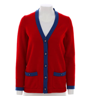 Chanel Women's Double Pocket Button Up Cardigan Cashmere