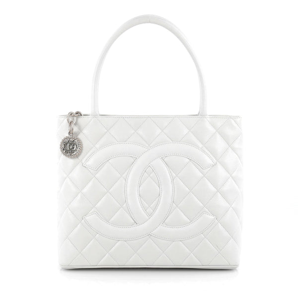 CHANEL Caviar Quilted Medallion Tote White 191456