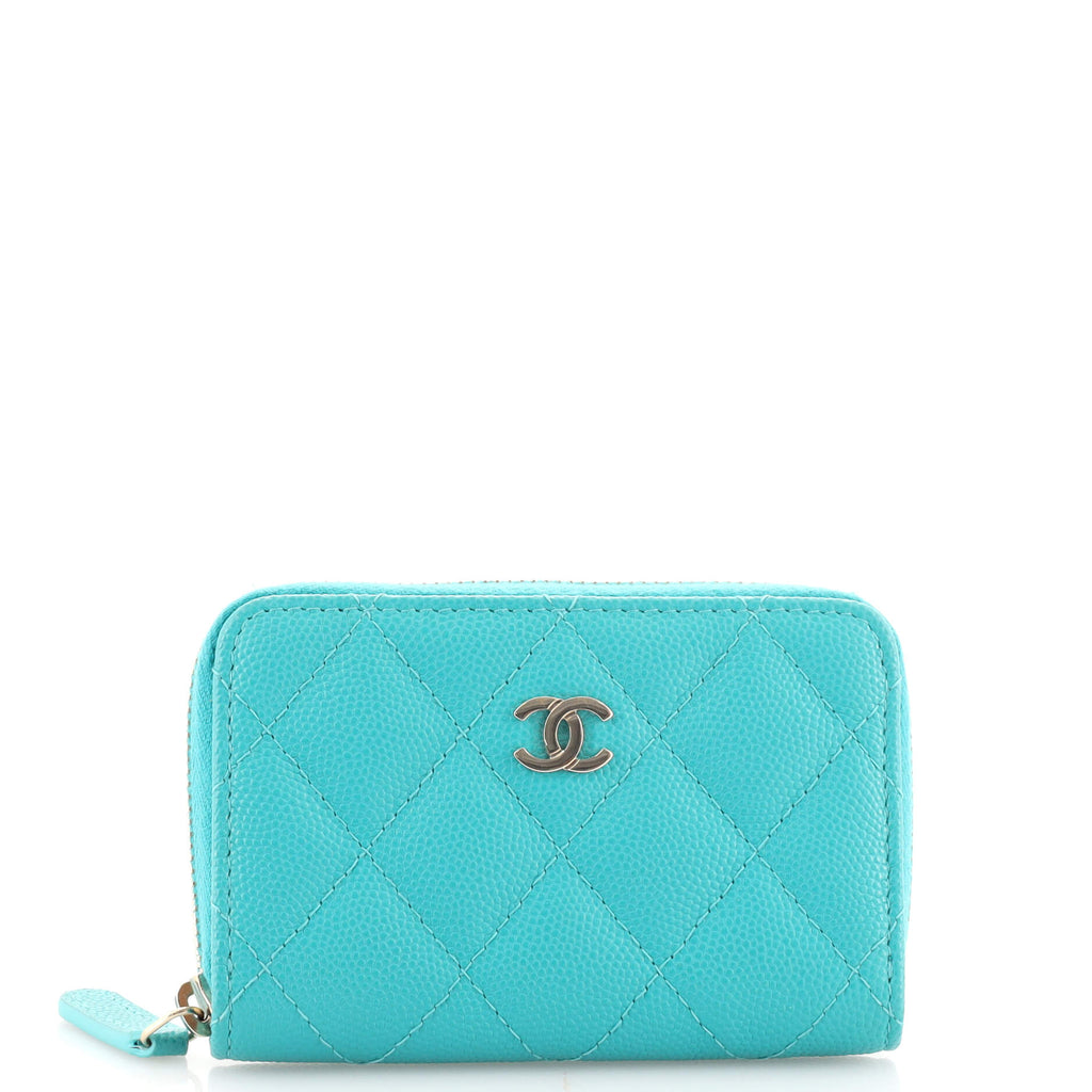 Brand New CHANEL Caviar Quilted Zip Coin Purse Sky Blue