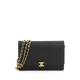 Chanel Vintage CC Wallet on Chain Leather Black
