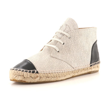 Chanel Women's Cap Toe Lace Up Espadrilles Crackled Leather