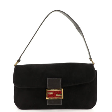 Fendi Double Baguette Shoulder Bag Suede Medium