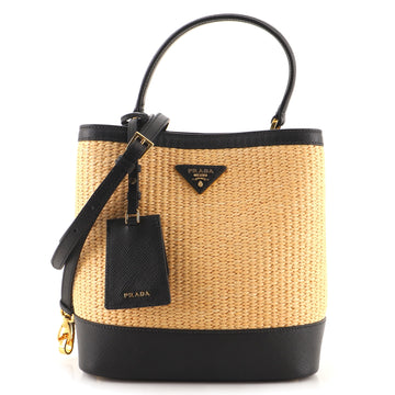 Prada Panier Bucket Bag Straw and Leather Medium
