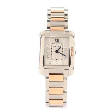 Cartier Tank Anglaise Quartz Watch Rose Gold and Stainless Steel with Diamond Markers 23