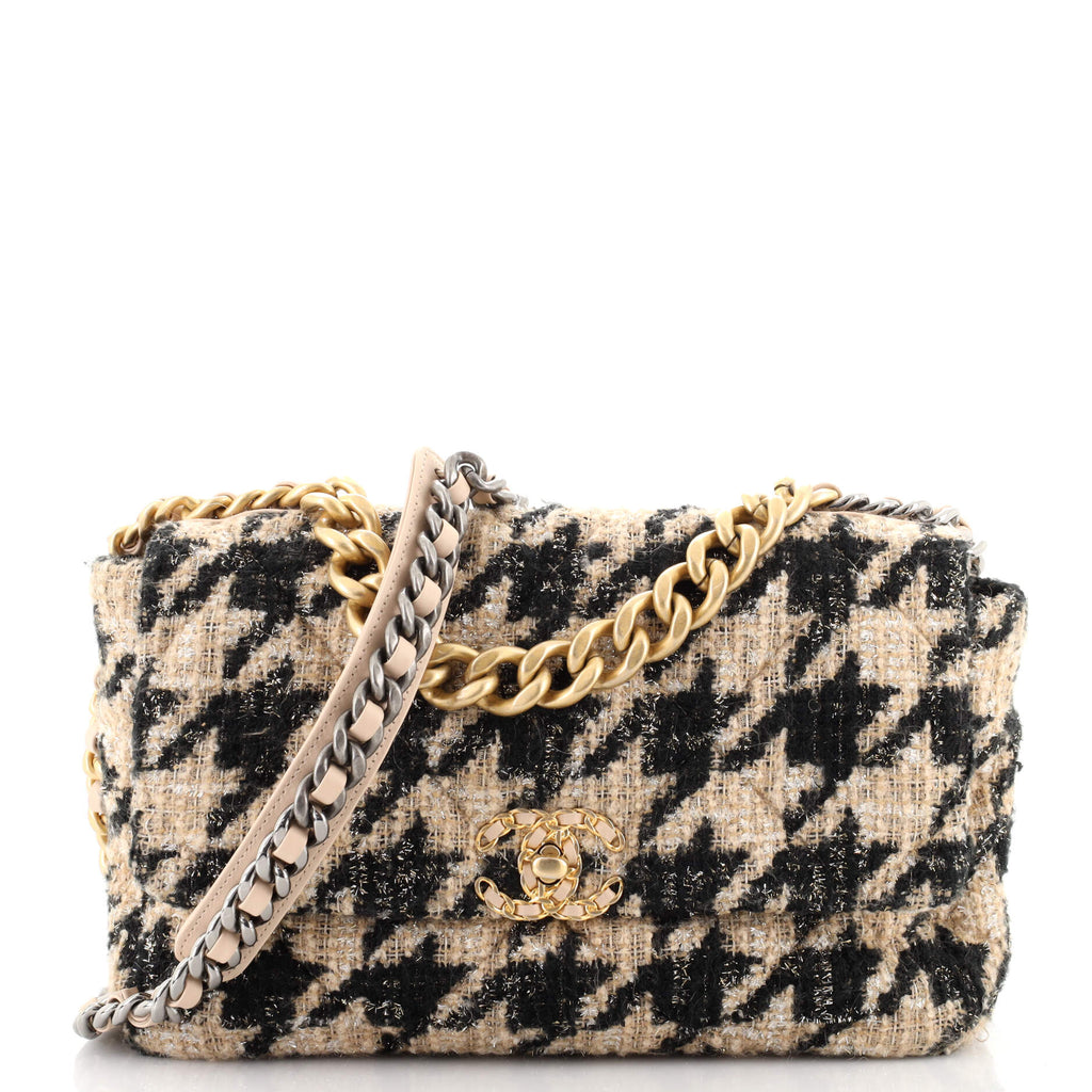 Chanel 19 Flap Bag Quilted Tweed Large Neutral 1700543