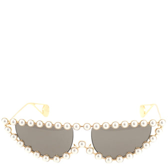 Gucci Hollywood Forever Cat Eye Sunglasses Metal and Faux Pearls