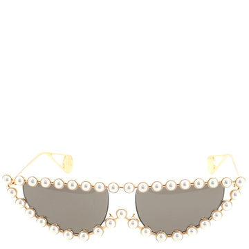 Gucci Hollywood Forever Cat Eye Sunglasses Metal and Faux Pearls