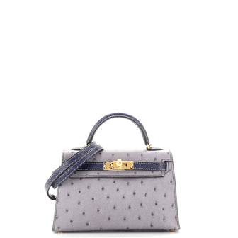 Hermes Kelly Mini II Bag Bicolor Ostrich with Gold Hardware 20