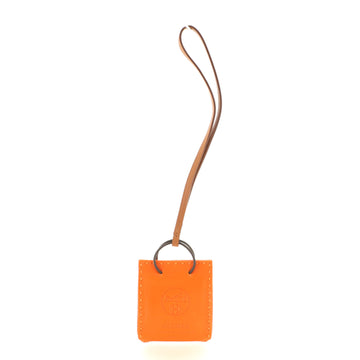 Hermes Orange Shopping Bag Charm Milo Lambskin and Swift