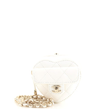 Chanel CC in Love Heart Chain Necklace Zip Coin Purse Quilted Lambskin